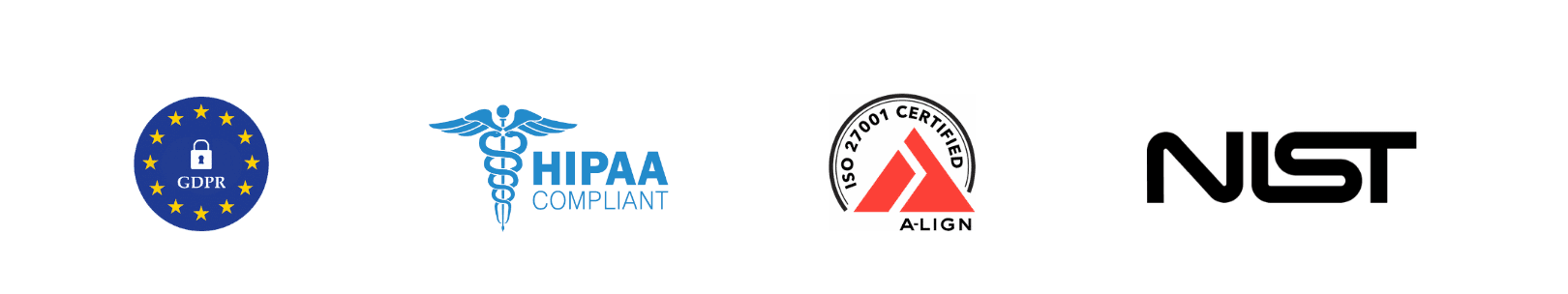 MORE Health company website marks: GDPR, HIPAA Compliant, ISO 27001 Certified by A-LIGN, and NIST